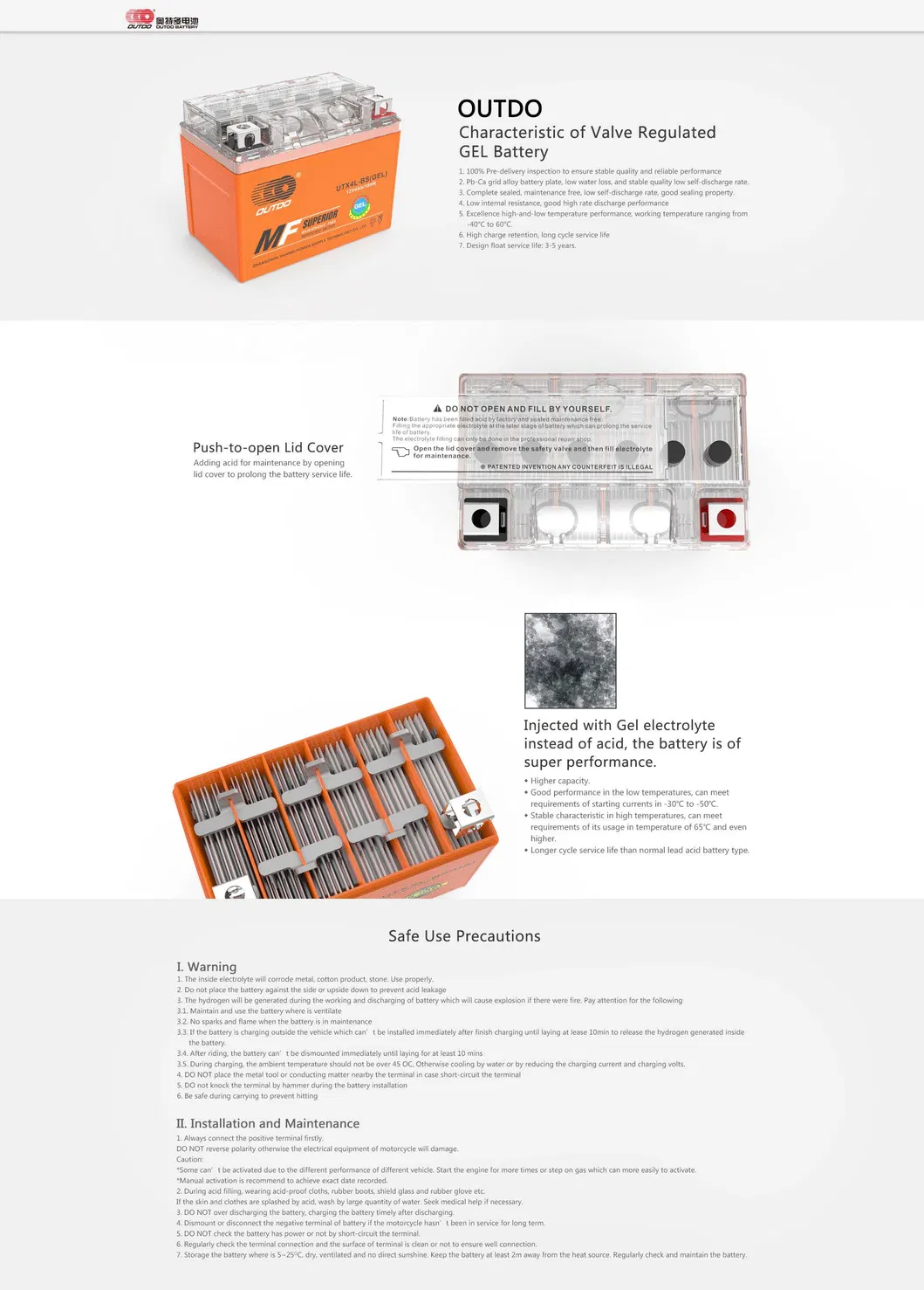 12V 3ah Yb3l-BS Outdo Gel Mf Maintenance Free Factory Activated Motorcycle Power Sports High Performance Rechargeable Lead Acid Battery