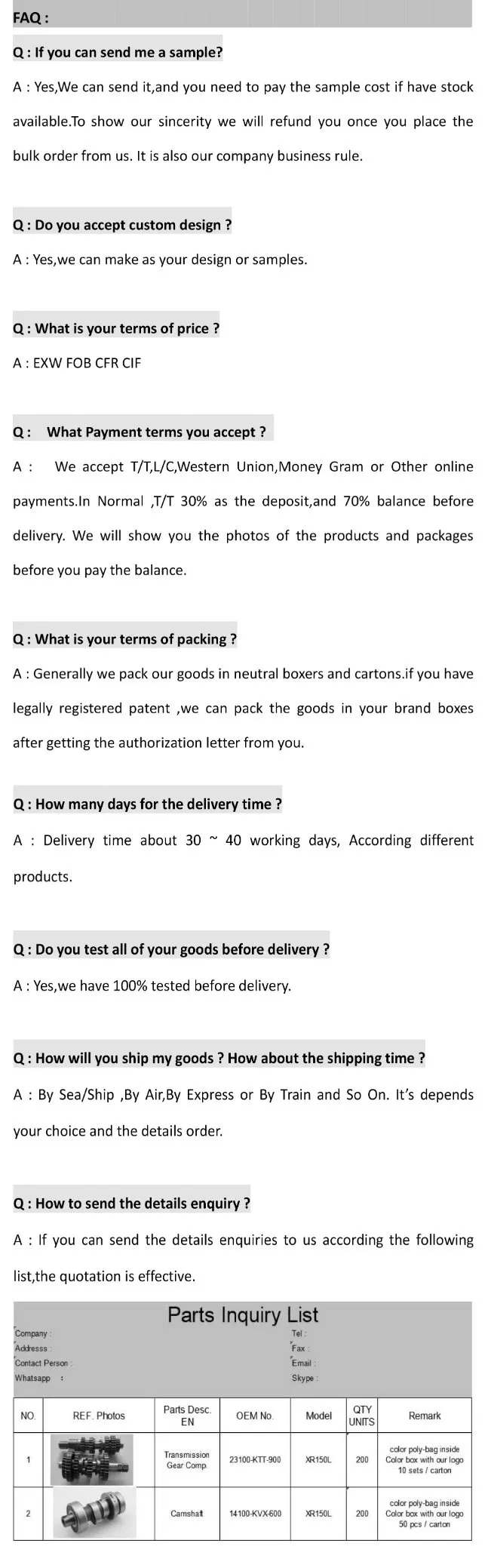 China OEM Motorcycle Rear Shock Absorber Fork Suspension Honda XL125 Nxr125 Xr125