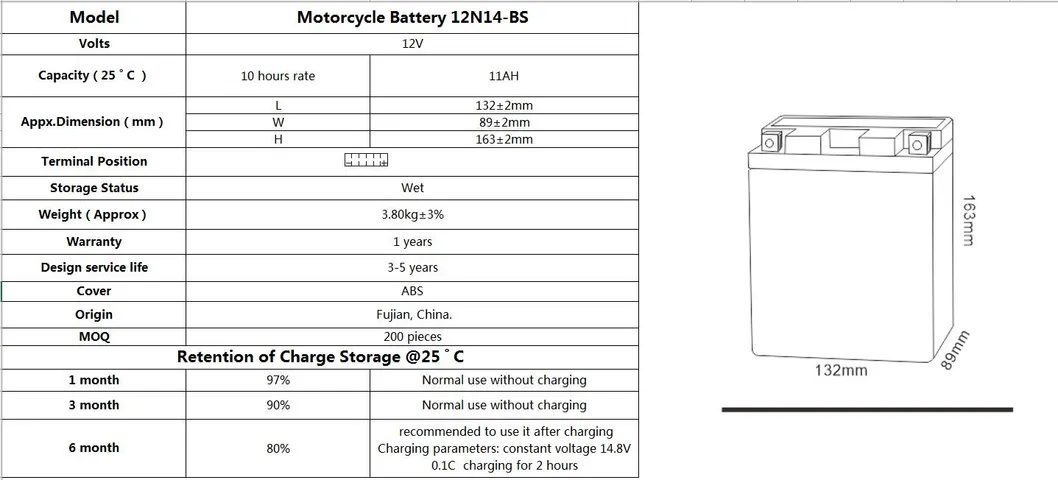 TCS Motorcycle Battery Sealed Mf 12N14-BS