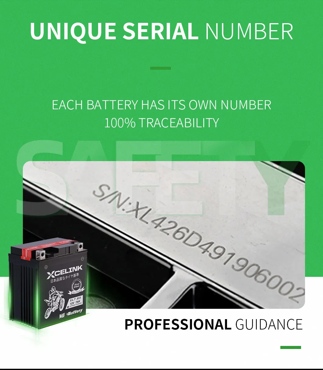 Xcelink 12V7ah China Factory Japan Technology Motorcycle Battery/ Dry Battery /12V Battery
