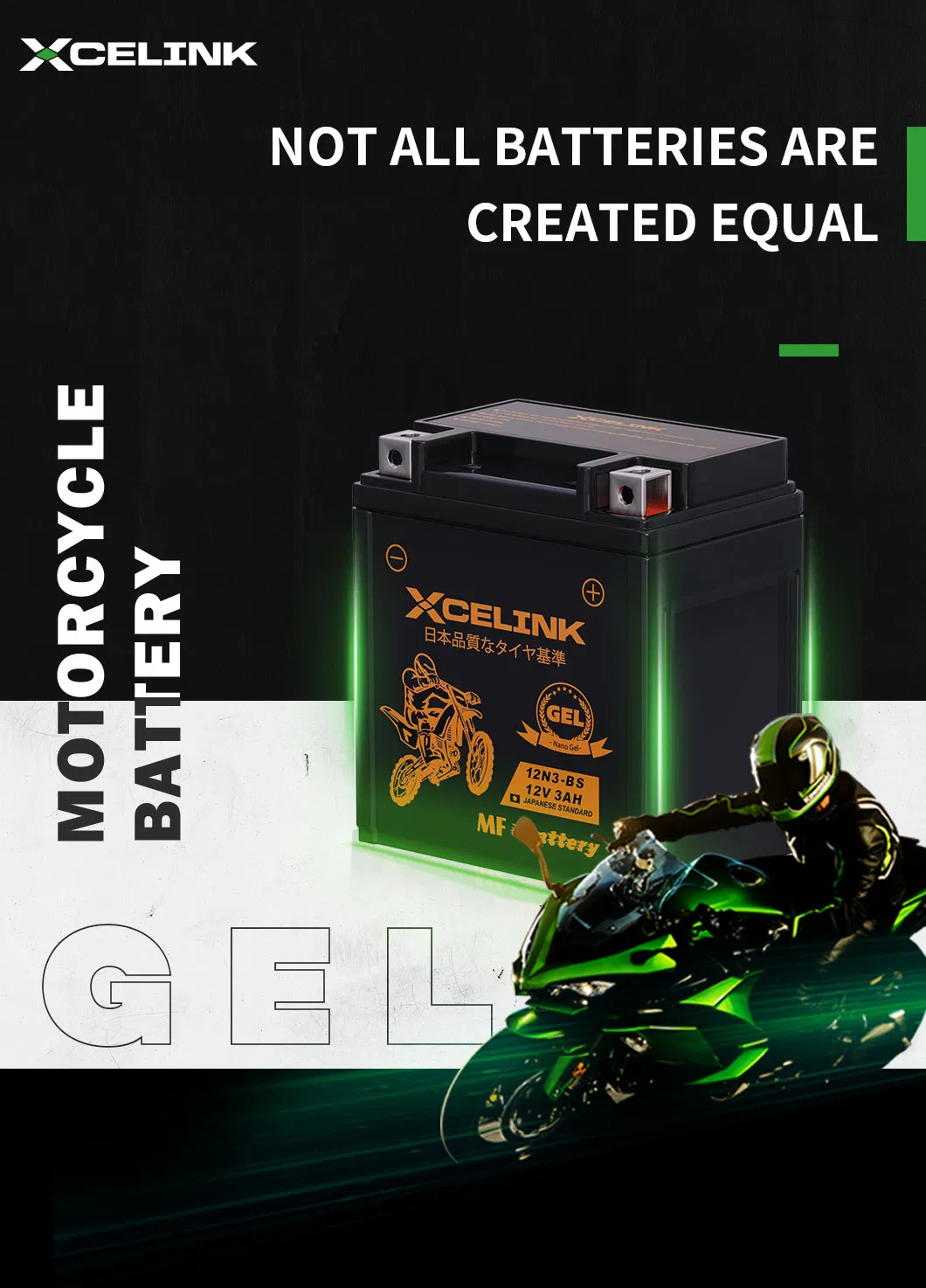 Xcelink Motorcycle Spare Parts 12V 3ah Gel Battery for Bajaj Motorcycle Parts / Motorcycle Accessories / Motorcycle Battery